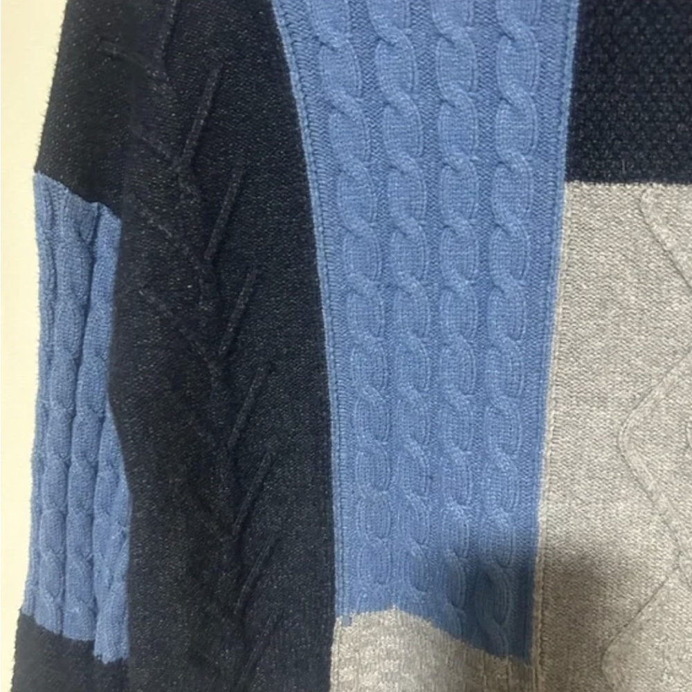 Patchwork Cable-Knit Turtleneck Sweater - Blue & … - image 2